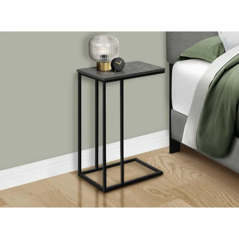 Monarch Accent table - 25"h / stone-look / black metal -