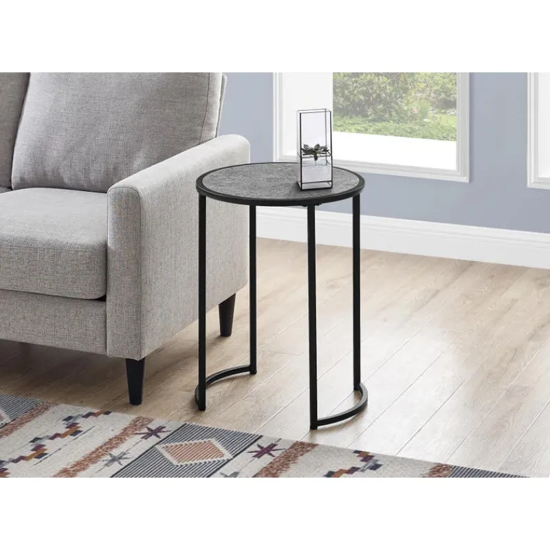 Monarch Accent table - 24"h / stone-look / black metal -