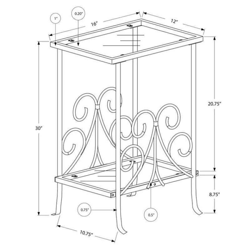 Monarch Accent table - 30"h / metal with tempered glass -