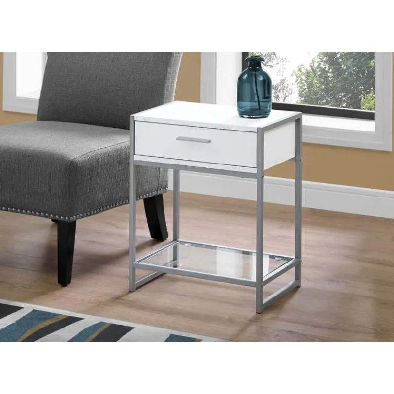 Monarch Accent table - 22"h / / silver metal/ tempered glass -