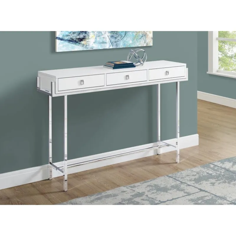 Monarch Accent table - 48"l / glossy / chrome metal -
