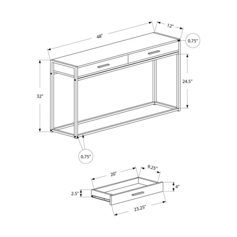 Monarch Accent table - 48"l / / black metal hall console -
