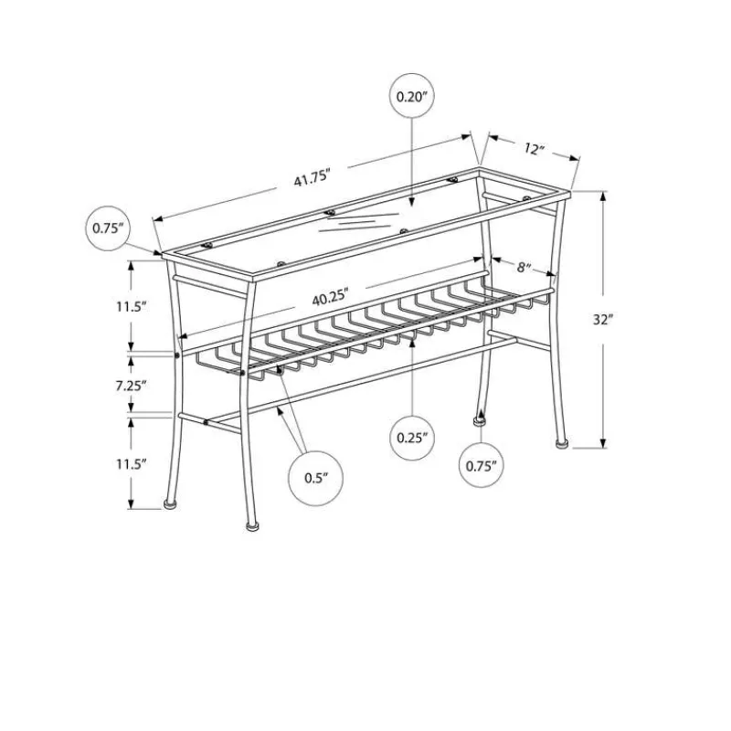 Monarch Accent table - 42"l / /tempered glass hall console -