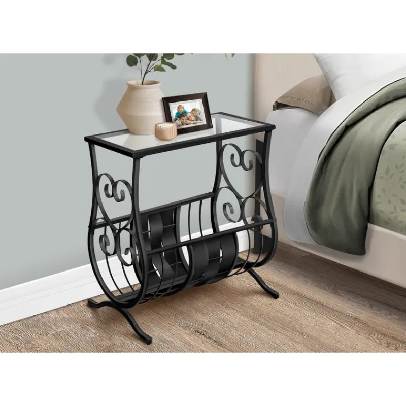 Monarch Accent table - satin metal with tempered glass -