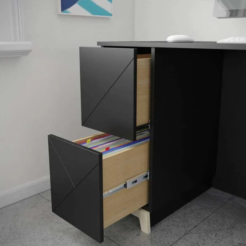 Nexera Atypik 2-Drawer Desk, Black And Plywood -
