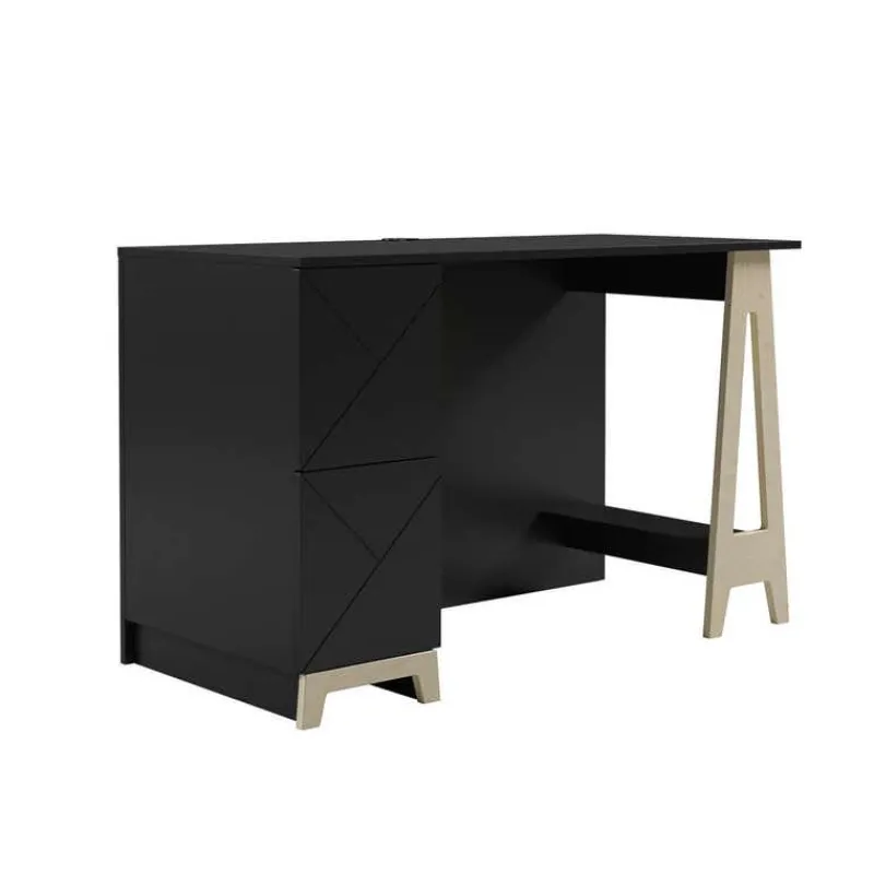 Nexera Atypik 2-Drawer Desk, Black And Plywood -