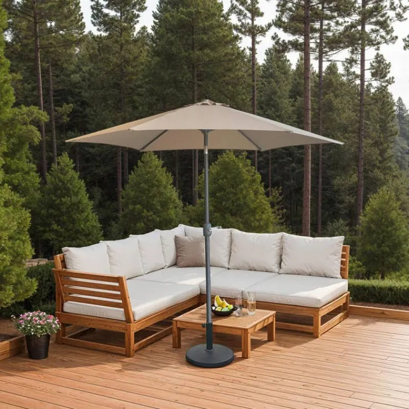 Beige Tilting Patio Umbrella with Base - 9 ft
