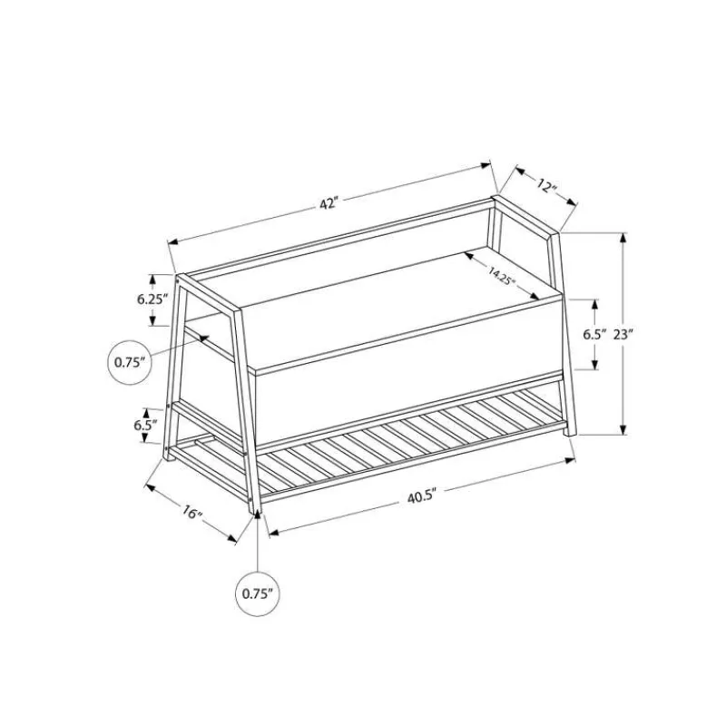 Monarch Bench - shoe rack / flip top storage - 42"l - wood-look / black metal -