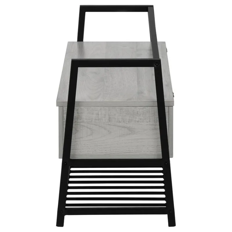 Monarch Bench - shoe rack / flip top storage - 42"l - wood-look / black metal -