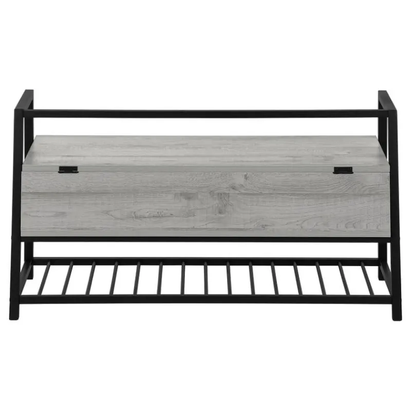 Monarch Bench - shoe rack / flip top storage - 42"l - wood-look / black metal -