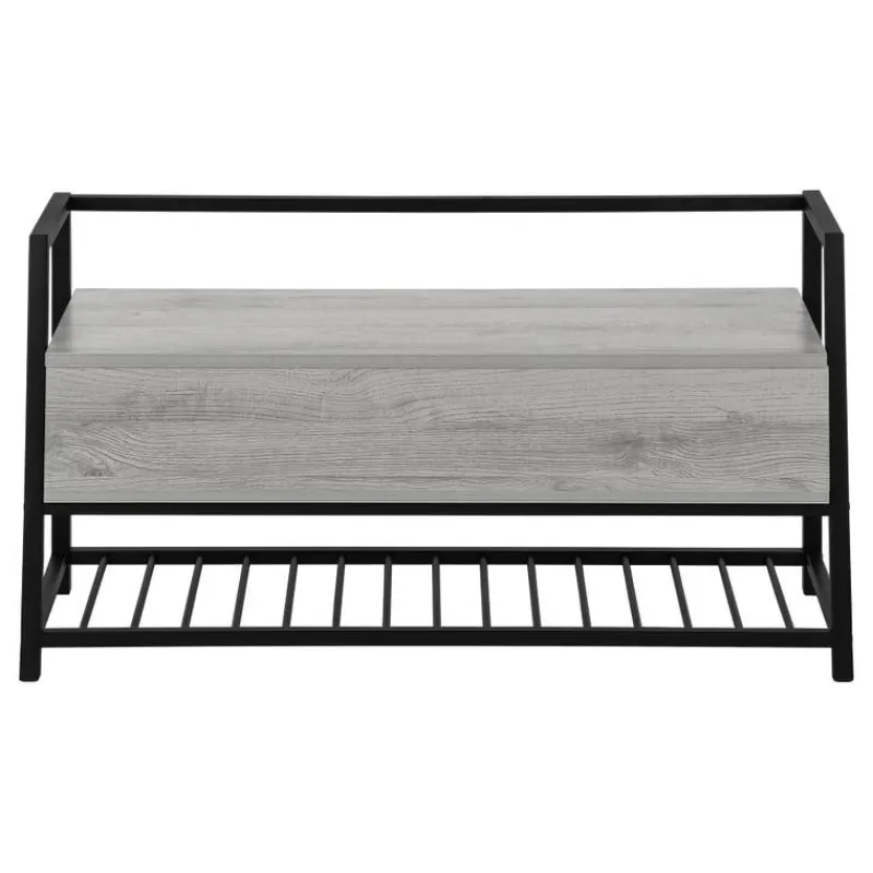Monarch Bench - shoe rack / flip top storage - 42"l - wood-look / black metal -