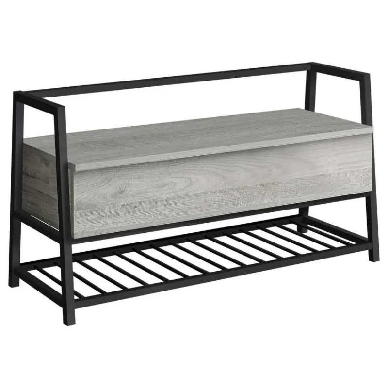 Monarch Bench - shoe rack / flip top storage - 42"l - wood-look / black metal -