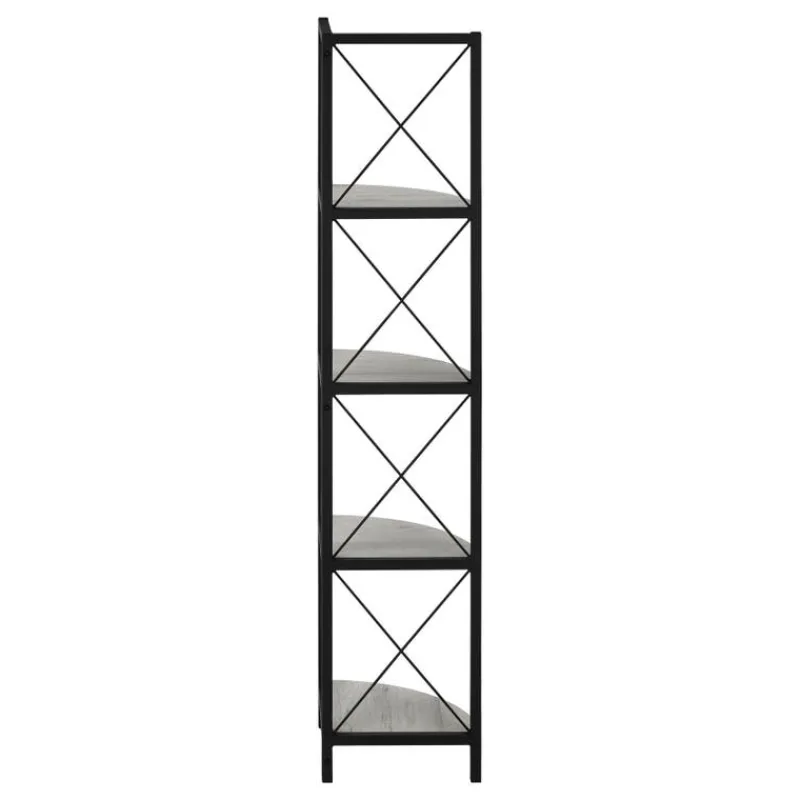 Monarch Bookcase - 4 tier corner etagere - metal frame x-design - 60"h - wood-lo -