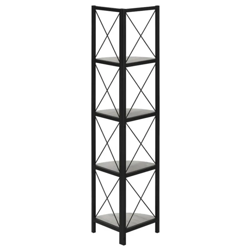 Monarch Bookcase - 4 tier corner etagere - metal frame x-design - 60"h - wood-lo -