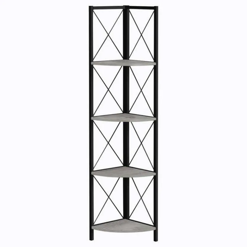 Monarch Bookcase - 4 tier corner etagere - metal frame x-design - 60"h - wood-lo -