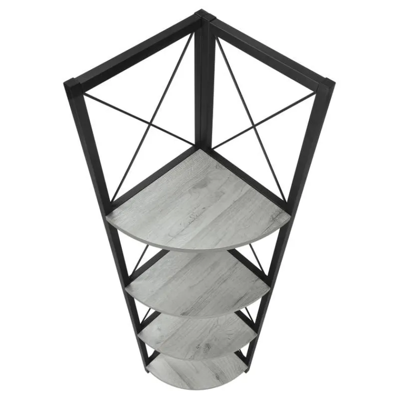 Monarch Bookcase - 4 tier corner etagere - metal frame x-design - 60"h - wood-lo -