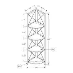 Monarch Bookcase - 4 tier corner etagere - metal frame x-design - 60