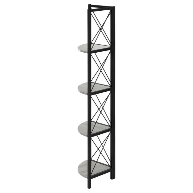 Monarch Bookcase - 4 tier corner etagere - metal frame x-design - 60"h - wood-lo -