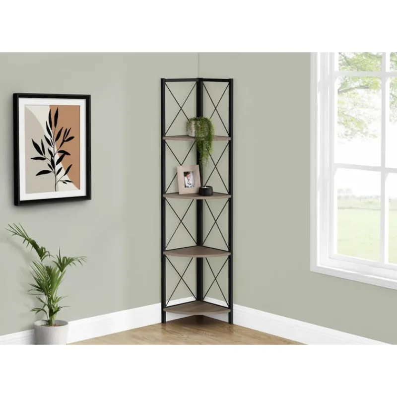 Monarch Bookcase - 4 tier corner etagere - metal frame x-design - 60"h - w -