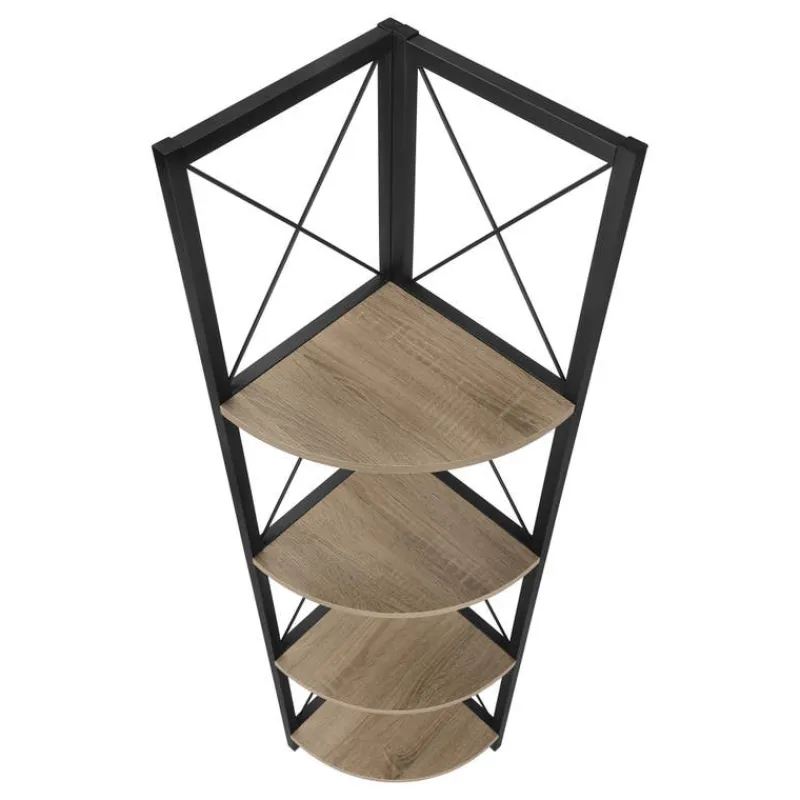 Monarch Bookcase - 4 tier corner etagere - metal frame x-design - 60"h - w -
