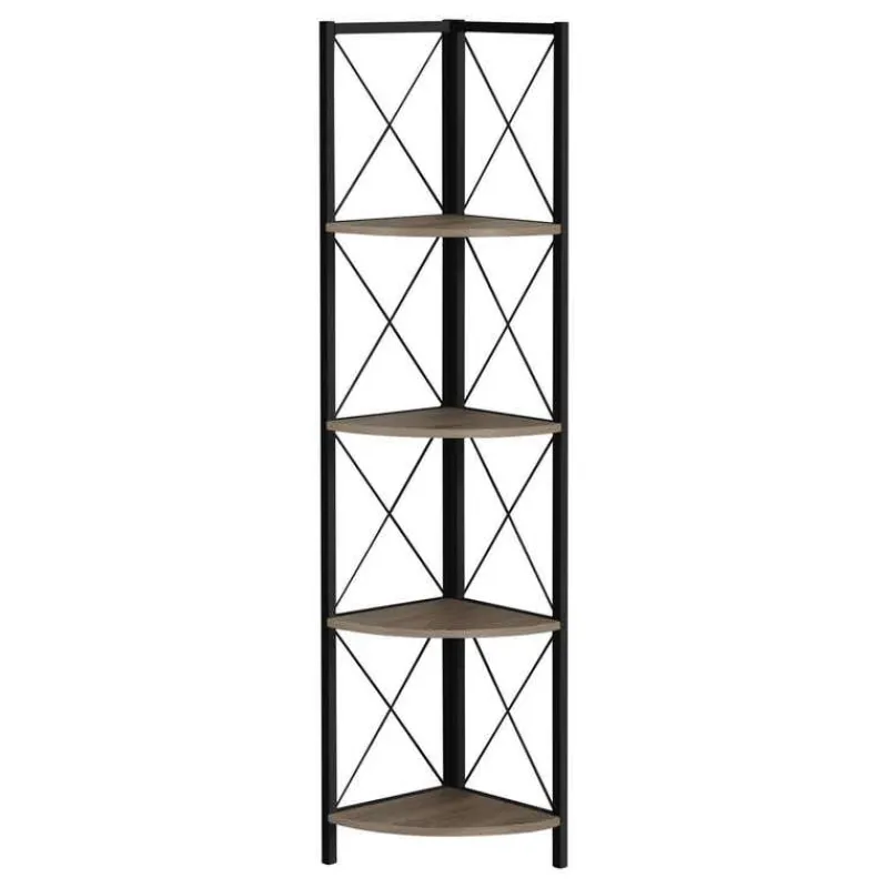 Monarch Bookcase - 4 tier corner etagere - metal frame x-design - 60"h - w -