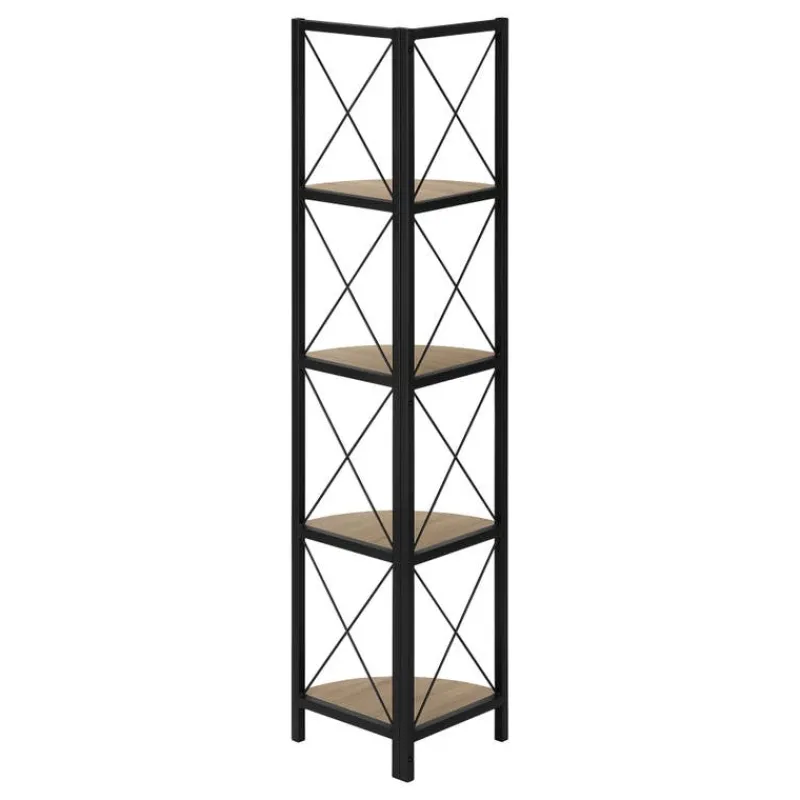 Monarch Bookcase - 4 tier corner etagere - metal frame x-design - 60"h - w -
