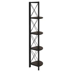 Monarch Bookcase - 4 tier corner etagere - metal frame x-design - 60"h - /bla -