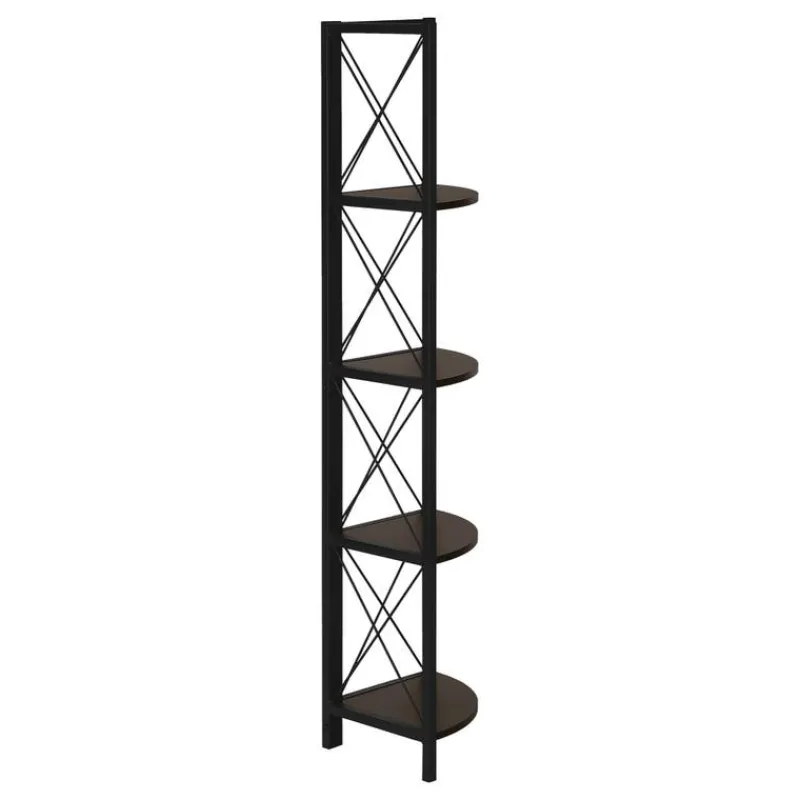 Monarch Bookcase - 4 tier corner etagere - metal frame x-design - 60"h - /bla -