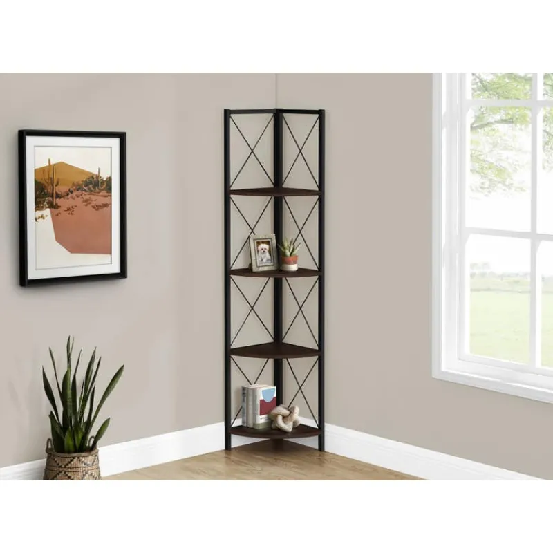 Monarch Bookcase - 4 tier corner etagere - metal frame x-design - 60"h - /bla -