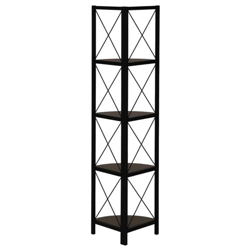 Monarch Bookcase - 4 tier corner etagere - metal frame x-design - 60"h - /bla -