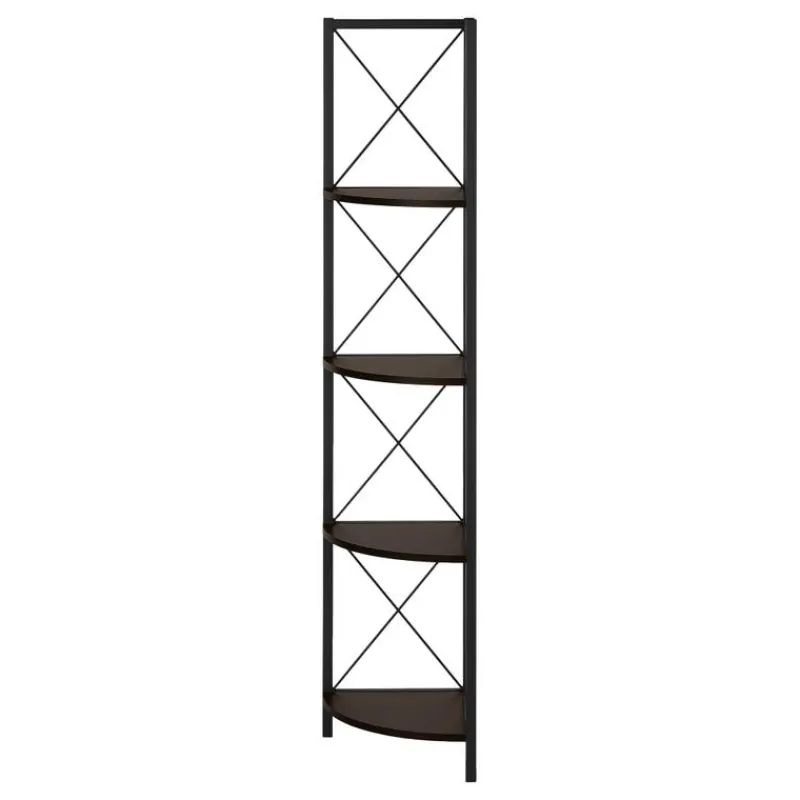 Monarch Bookcase - 4 tier corner etagere - metal frame x-design - 60"h - /bla -