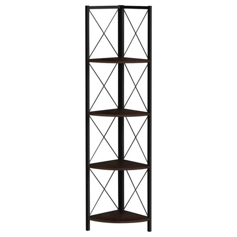 Monarch Bookcase - 4 tier corner etagere - metal frame x-design - 60"h - /bla -