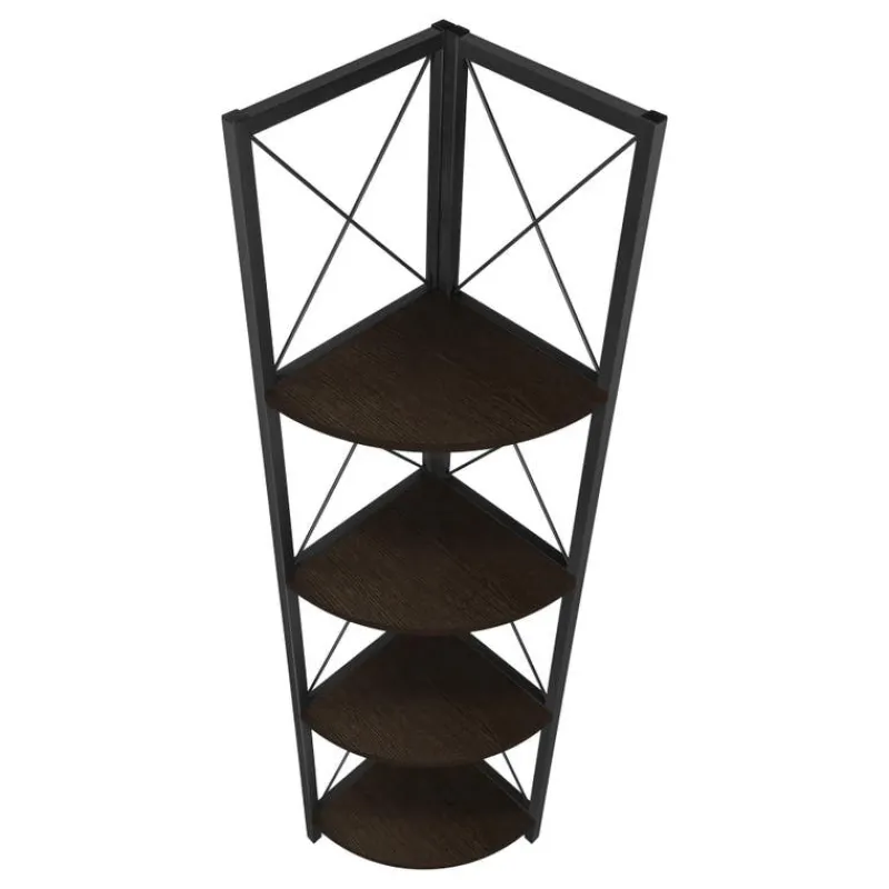Monarch Bookcase - 4 tier corner etagere - metal frame x-design - 60"h - /bla -