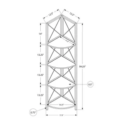 Monarch Bookcase - 4 tier corner etagere - metal frame x-design - 60