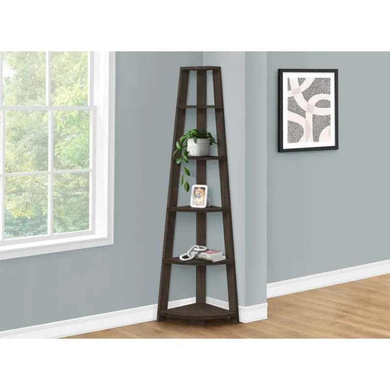 Monarch Bookcase - 72""h / brown corner accent etagere -