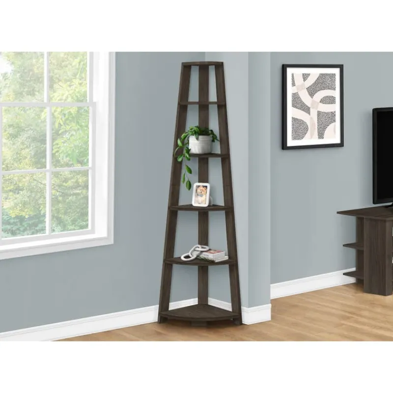Monarch Bookcase - 72""h / brown corner accent etagere -