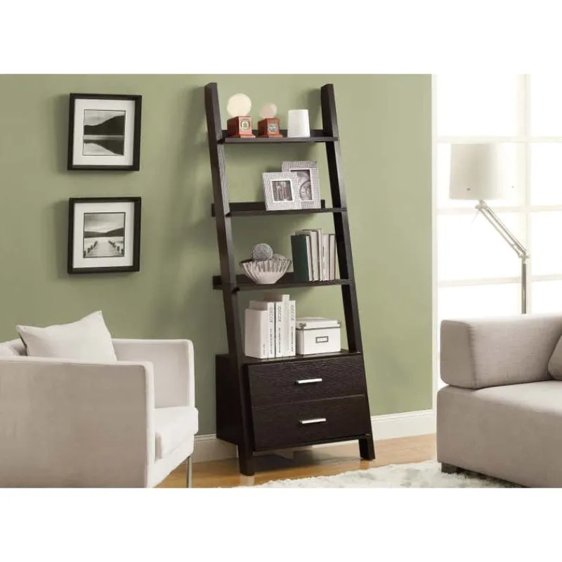 Monarch Bookcase - 69"h / ladder w/ 2 storage drawers -