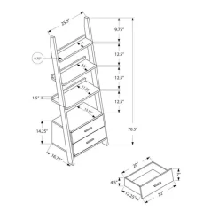 Monarch Bookcase - 69"h / -white ladder with 2 storage drawer -