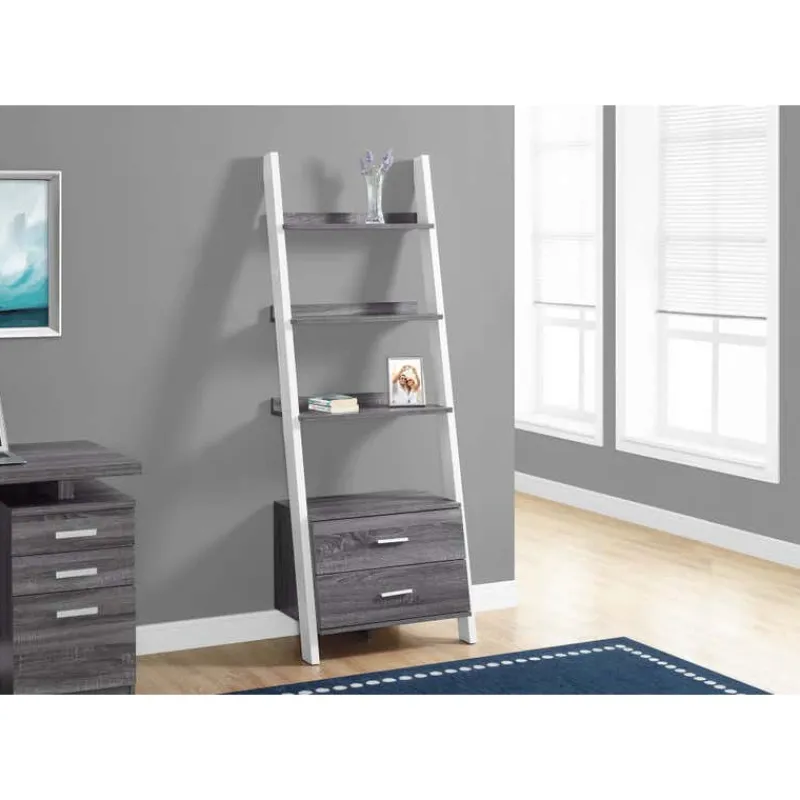 Monarch Bookcase - 69"h / -white ladder with 2 storage drawer -
