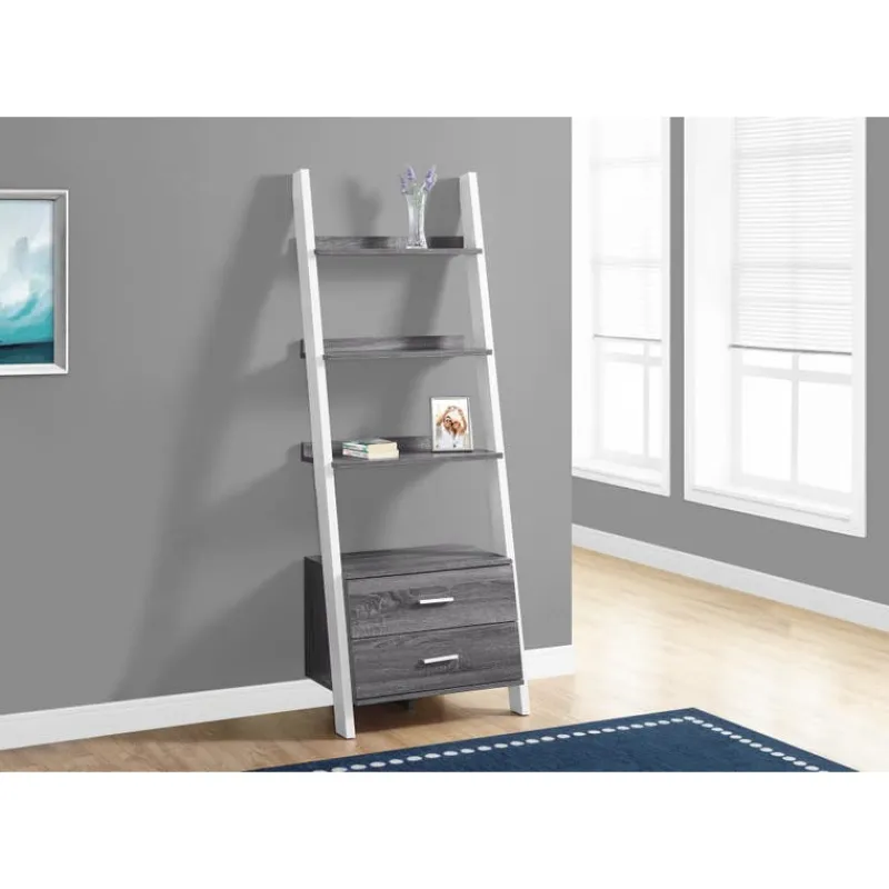 Monarch Bookcase - 69"h / -white ladder with 2 storage drawer -