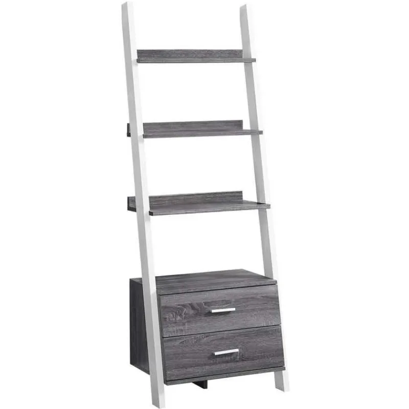 Monarch Bookcase - 69"h / -white ladder with 2 storage drawer -