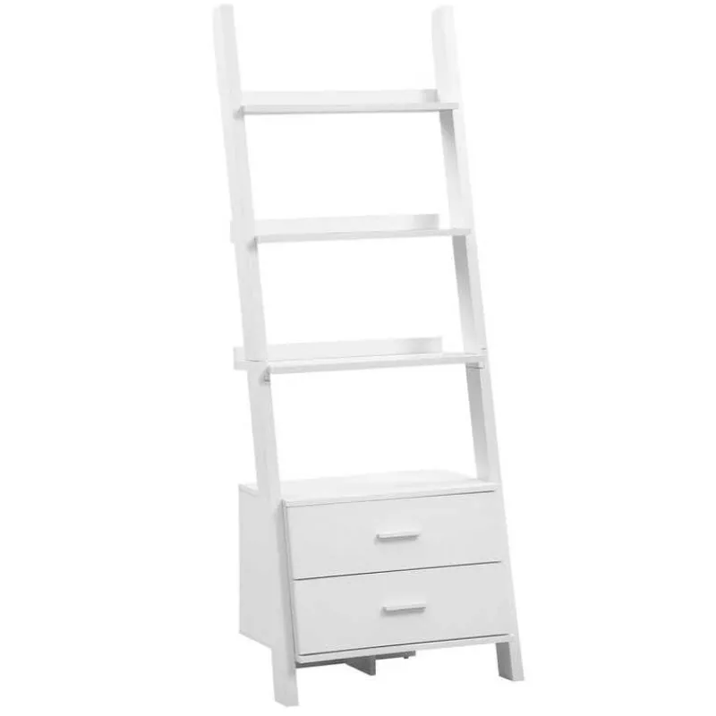 Monarch Bookcase - 69"h / white ladder with 2 storage drawers -