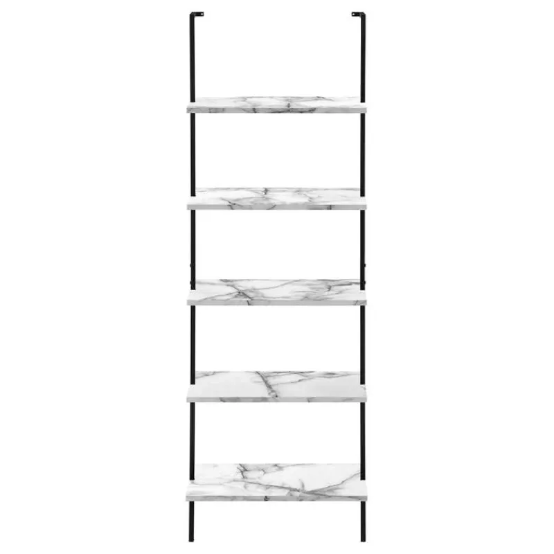 Monarch Bookcase - 72"h ladder marble / black metal -