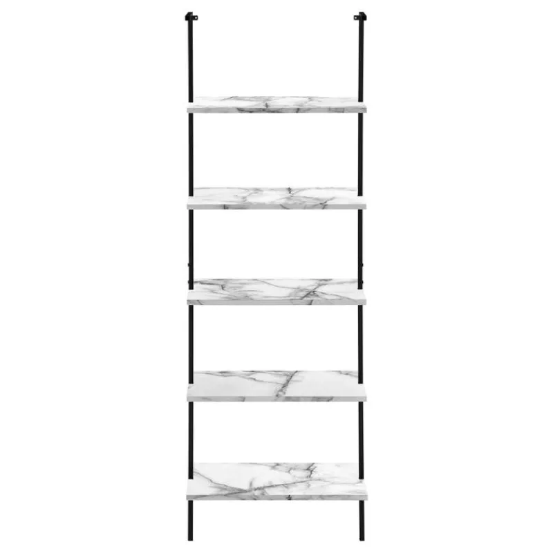 Monarch Bookcase - 72"h ladder marble / black metal -