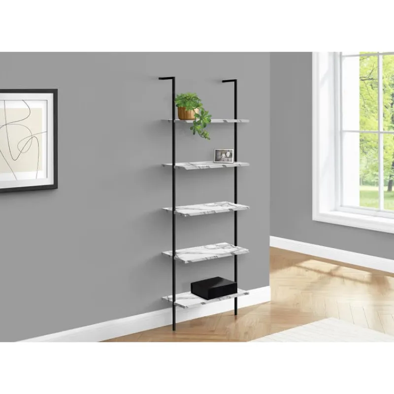 Monarch Bookcase - 72"h ladder marble / black metal -