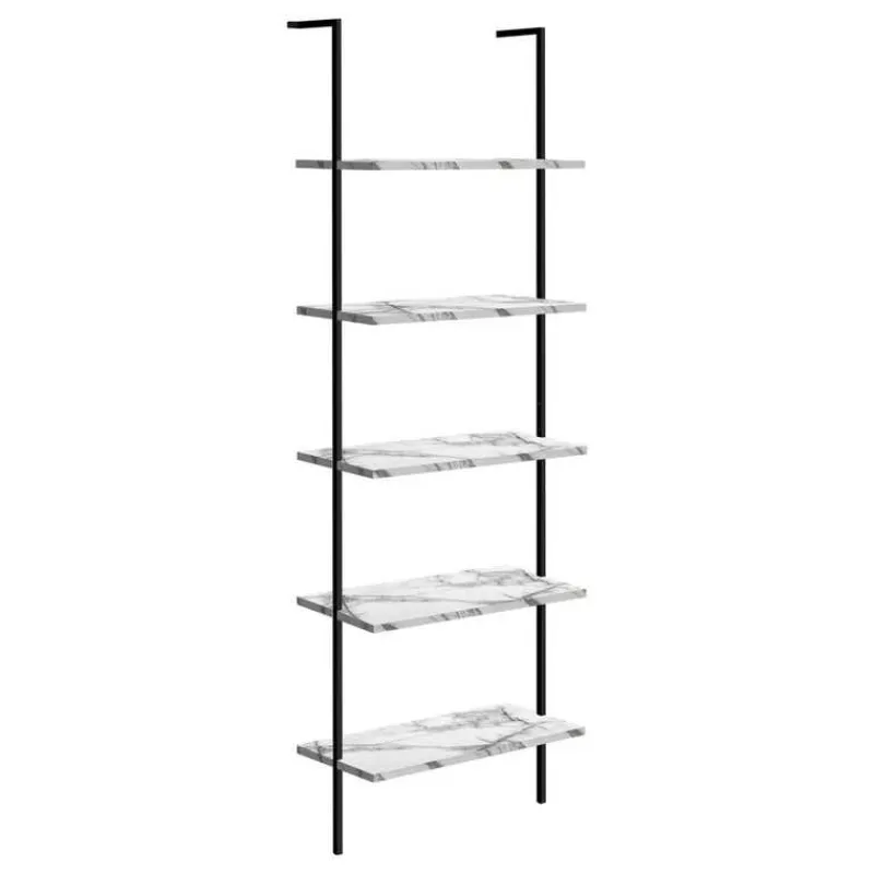 Monarch Bookcase - 72"h ladder marble / black metal -