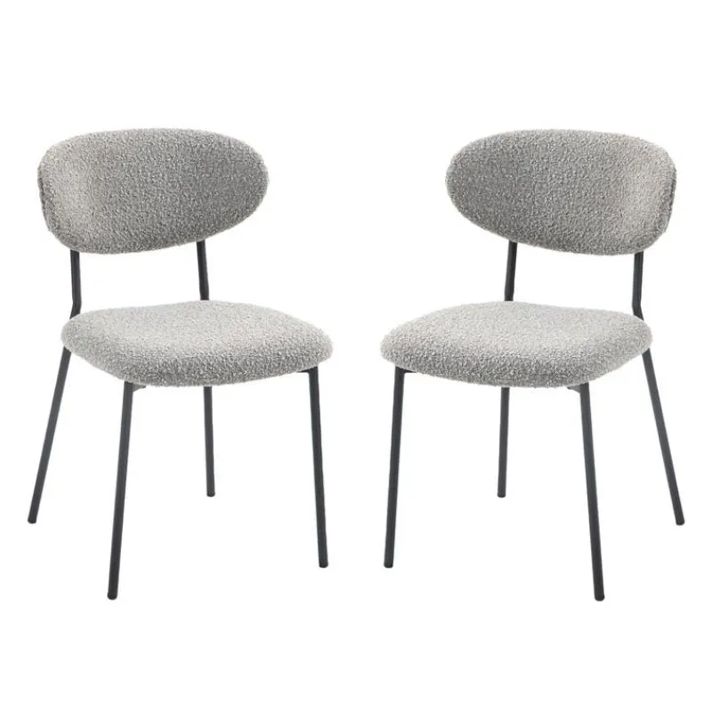 Bouclé Fabric Chairs (Set of 2) - Grey