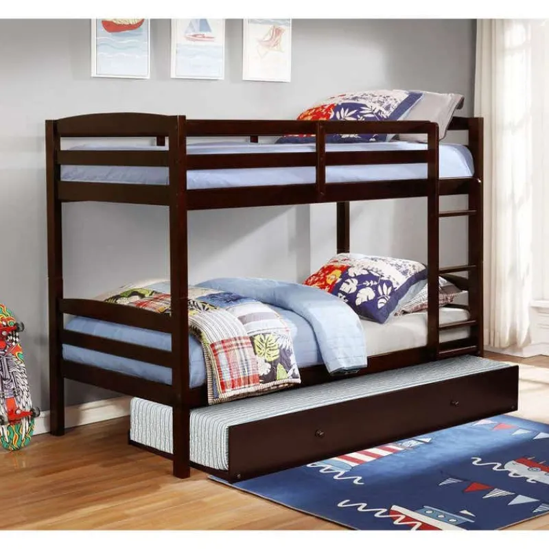 Brown Bunk Bed with Trundle Bed - 39"/39"