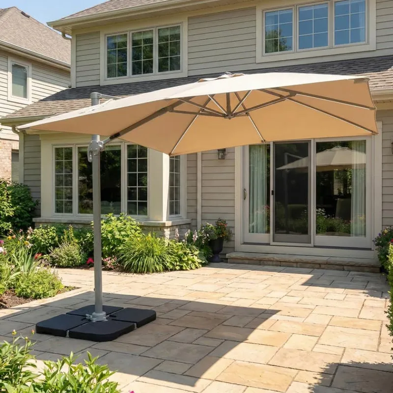 Cantilever Patio Umbrella with 360° Rotation and Solar LED Lighting - 10 ft