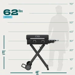 CHARBROIL 22 in Portable Propane Gas Griddle with Folding Cart and 2 Burners - 24 000 BTU